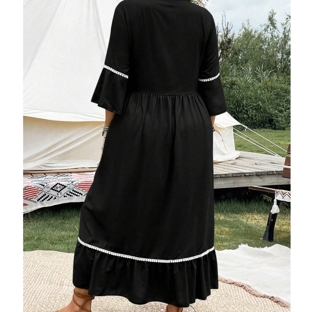 Plus Floral Print V neck 3/4 Sleeve Maxi Dress - Picture 5 of 9